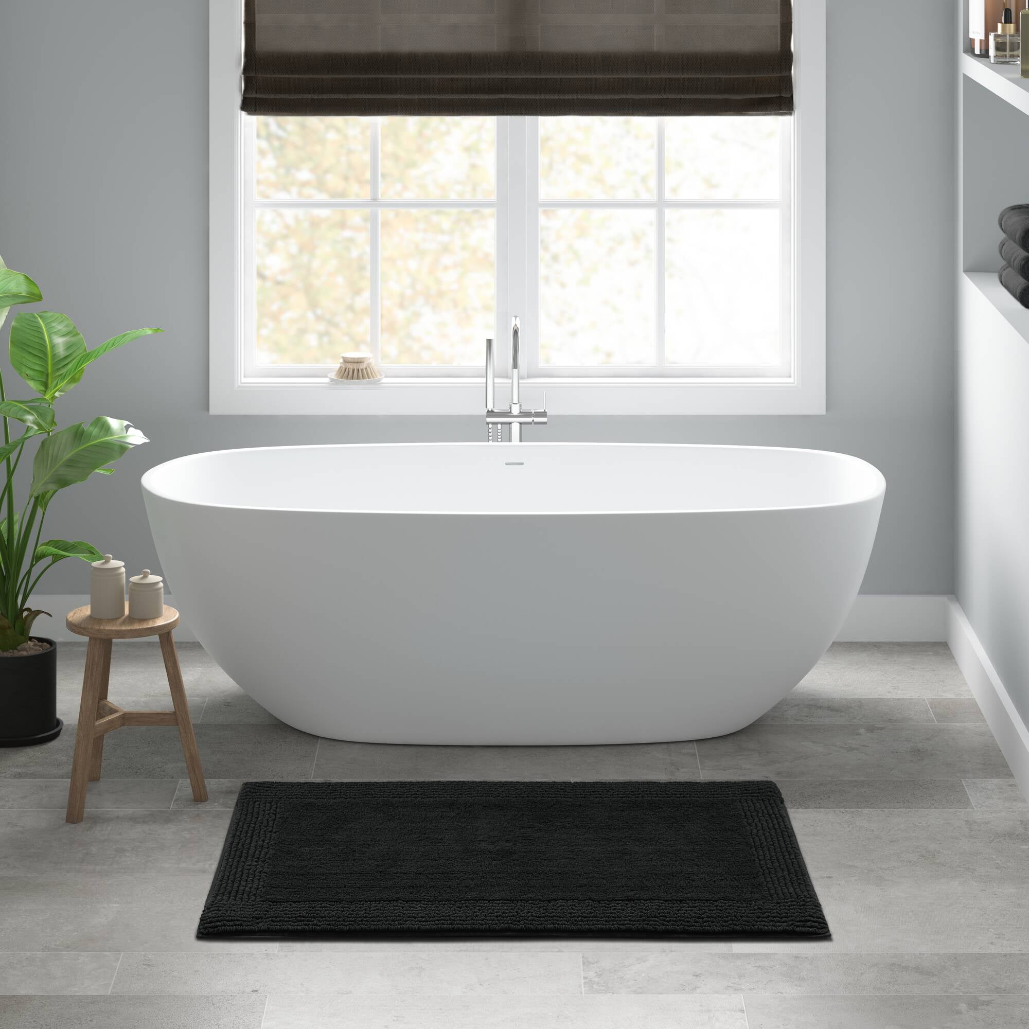 100% Cotton Tufted 3000 GSM Reversible Bath Rug 24x72" Black Ultra Plush Dense Machine Washable Long Bathroom Rug Runner