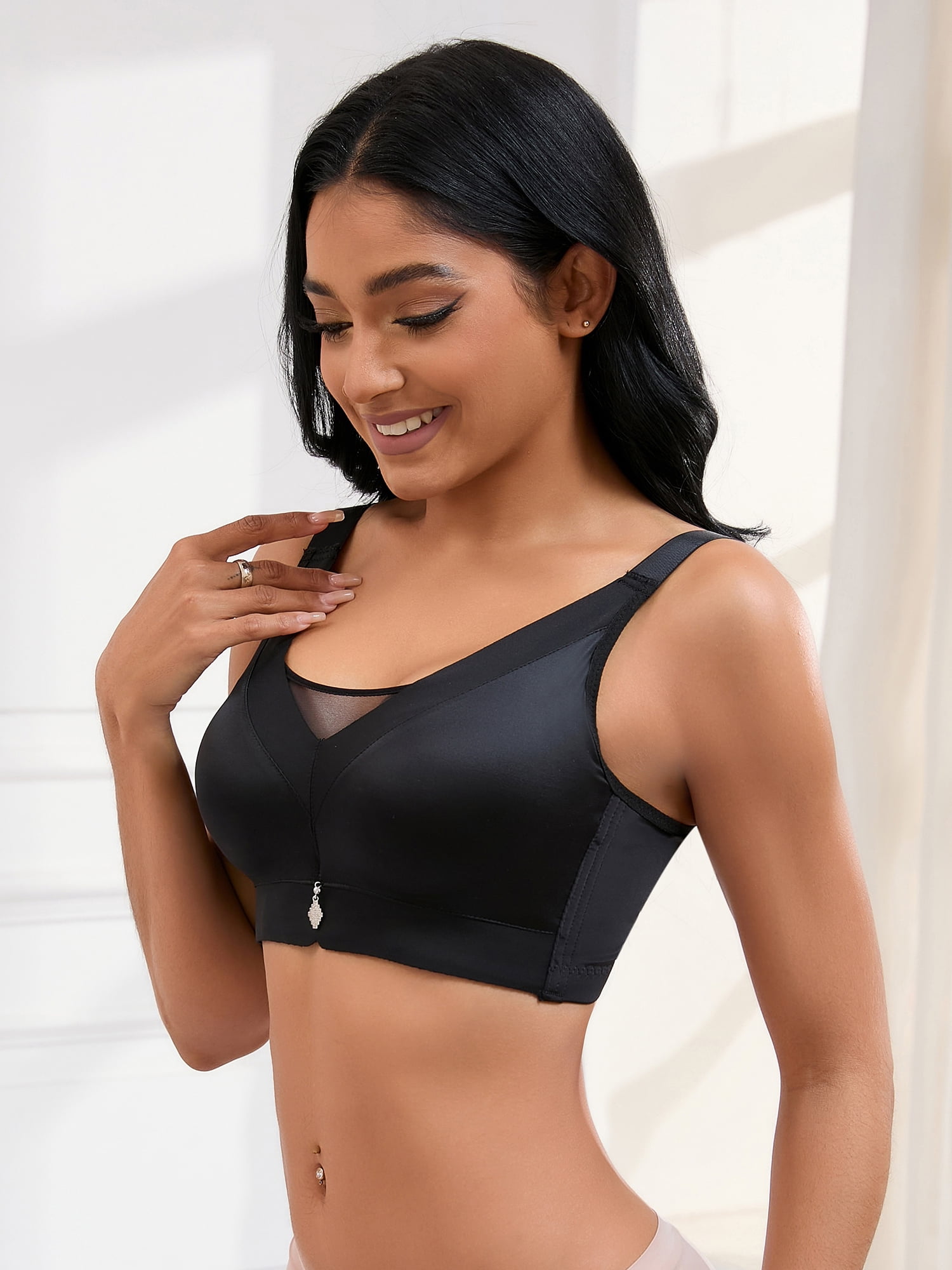 Unique Bargains Women's Wirefree U Back V-Neck Mesh Minimizers Bras XXL Black
