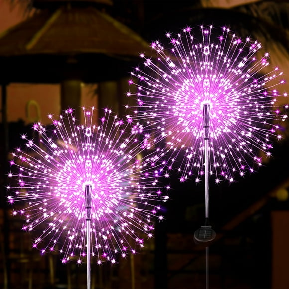 Luces solares para fuegos artificiales JjGoo, paquete de 2, 180 LED, impermeables, color rosa