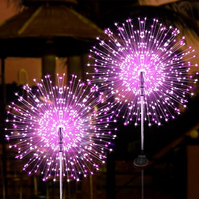 Luces solares para jardín con fuegos artificiales JJgoo, 120 LED, 2 modos, color rosa