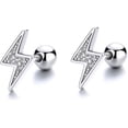 thumbnail image 5 of 18G Lightning Bolt Cartilage Stud Earrings 925 Sterling Silver Cubic Zirconia Crystal Helix Tragus Studs Barbell Bar Conch Daith Ear Piercing Screw Back Ball Dainty Jewelry for Women, 5 of 7