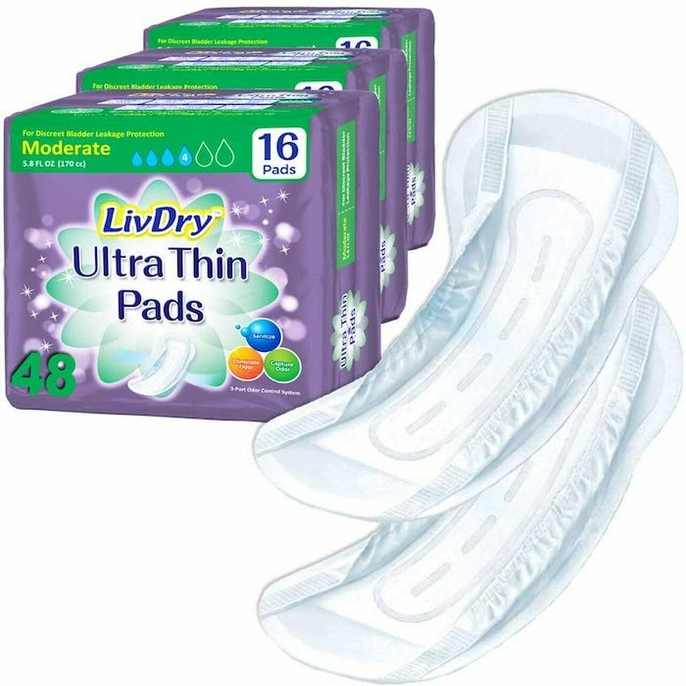 LivDry Female Incontinence Ultra Thin Pads Leak Protection + Odor