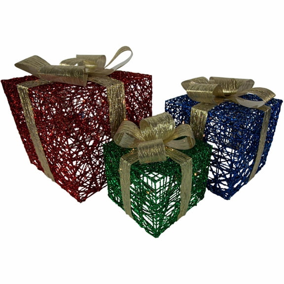 Northlight Lighted Red Blue and Green Gift Boxes Christmas Outdoor Decorations - Set of 3