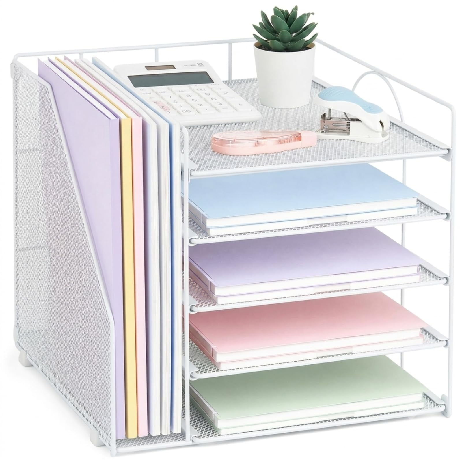 Desk Organizers 5-Tier Paper Letter Tray Organizer with File Holder Desktop Organizer for Office Supplies