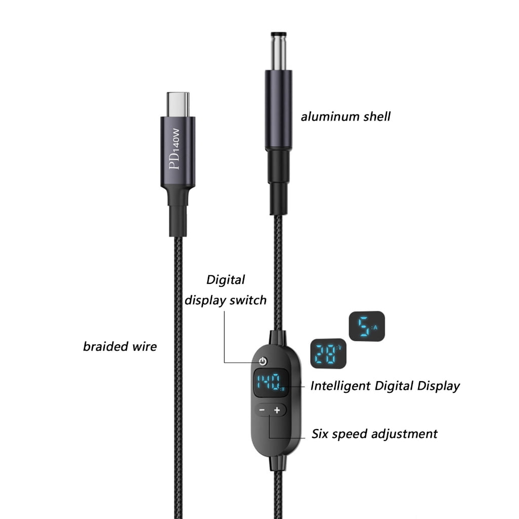Universally DC5.5x2.1mm to USB C Power Cable With Real Time Voltages Screen And Protections Features