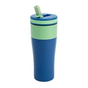 Tasty Double Wall Stainless Steel Insulated Tumbler with Built-In Straw Lid, 20 Ounce, Blue/Green