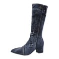 thumbnail image 5 of Oyedens High Heels Knee Length Long Boots for Women Casual Denim Zipper Knee High Tall Boots Fall, 5 of 6