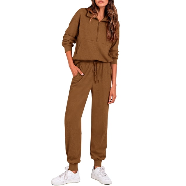Conjunto de Jogger con Cierre Grande Marrón PRETTYGARDEN