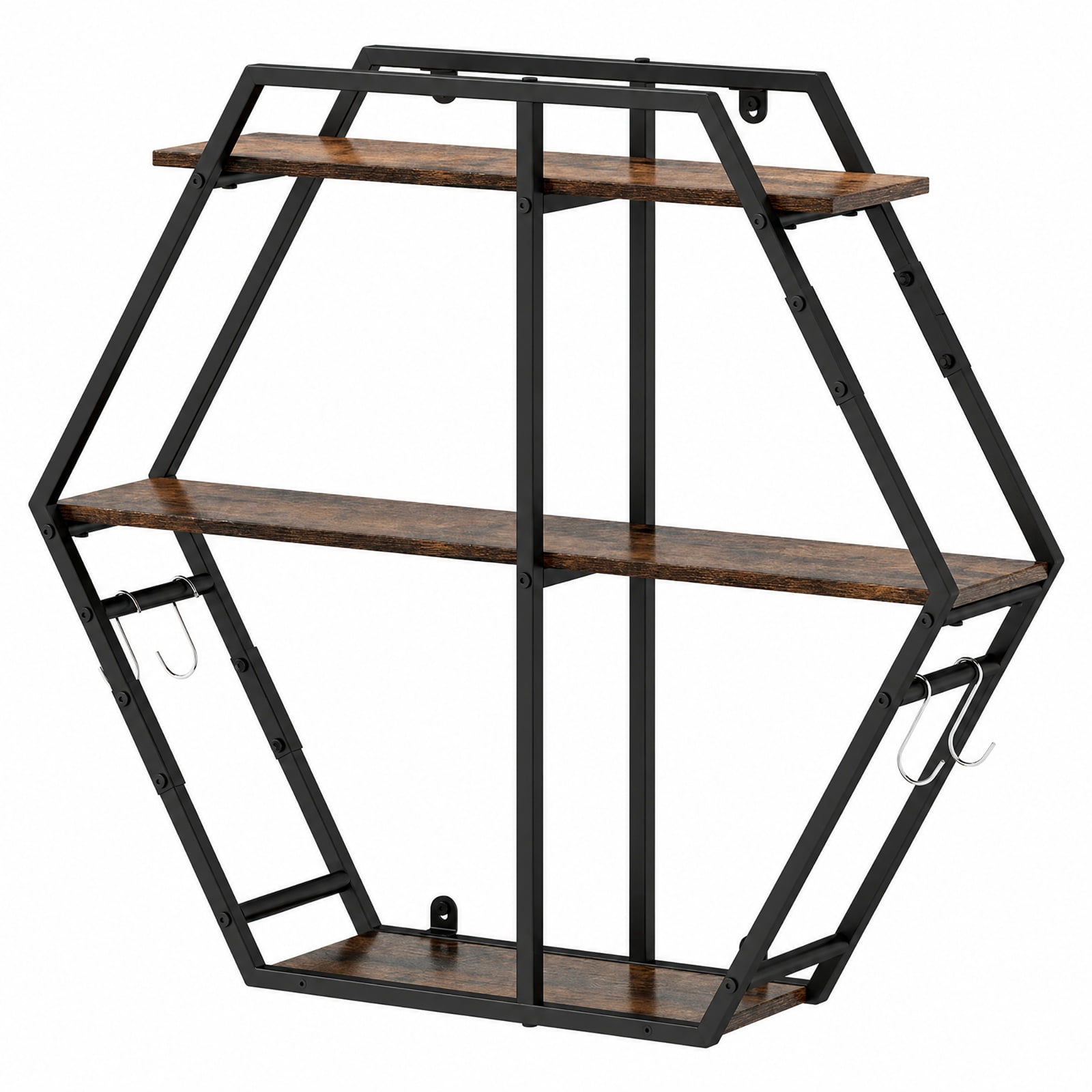 Furnibear 3-Tier Geometric Bookcase with S-Shaped Hooks for Living Room for Living Room Home Office Bedroom Display Storage Shelf, Rustic Brown