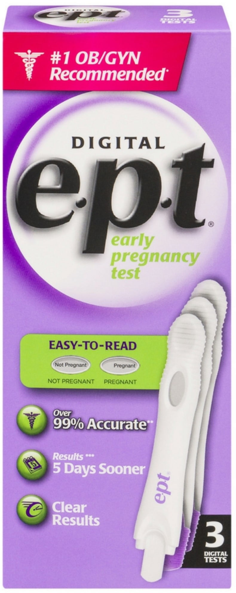 6 Pack e.p.t. Digital Early Pregnancy Tests 3 ea
