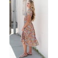 thumbnail image 3 of Women's Floral Flounce Sleeve Round Neck Midi Dress with Soft Viscose % Fabric for Chic Everyday Wear for a neat fit, 3 of 6
