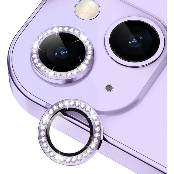for iPhone 14 / iPhone 14 Plus Camera Lens Protector Bling, 9H Hardness Scratchproof Camera Screen Cover Metal Individual Diamond Ring for iPhone 14 Accessories, Case Friendly (Purple Diamond)