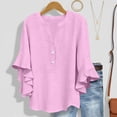 thumbnail image 6 of Ecqkame Womens Ruffle 3/4 Sleeve Tops Dressy Casual Cotton Linen Blouse Business Work Tunic Comfortable Daily Shirts Hot Pink L, 6 of 7