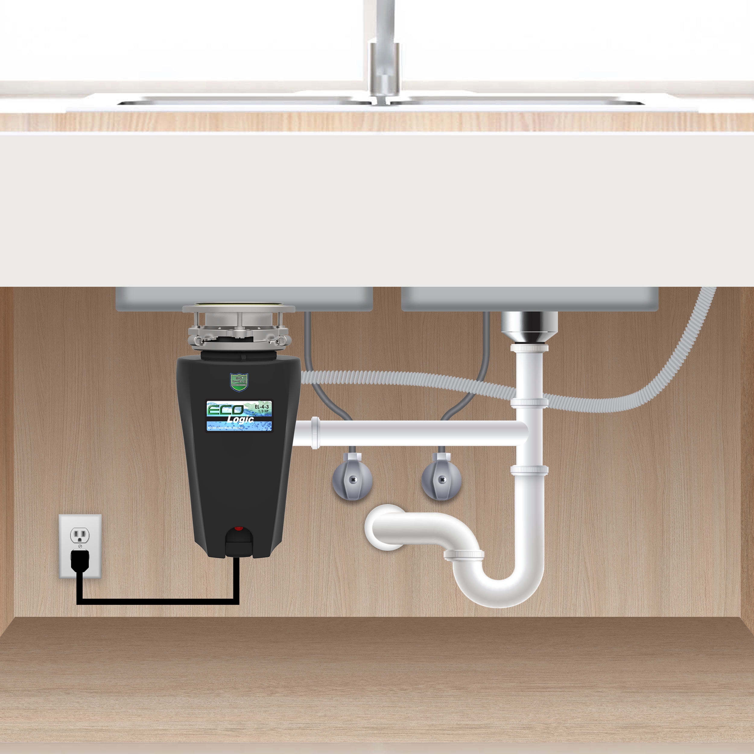 Eco Logic 1/3 HP Continuous Feed Garbage Disposal, Ultra-Quiet and Compact with Cord 10-US-EL-4-3B