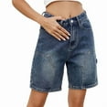 thumbnail image 2 of Vintage Knee Length Baggy Jorts with Pockets Cargo Shorts for Women High Waisted Y2k Streetwear Fashion Dark Blue XXL, 2 of 9