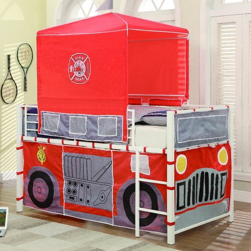 Homelegance Combustion Loft Bed, Fire Truck With Tent In White Metal ...