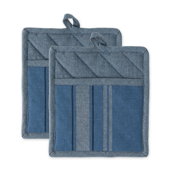 Blue Chambray French Stripe Potholder (Set of 2)