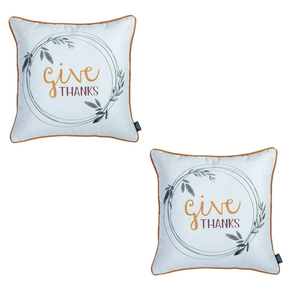 Decorative Fall Thanksgiving Throw Pillow Cover Set of 2 Quote 18 in. x 18 in. White & Orange Square for Couch, Bedding