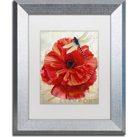 Trademark Fine Art "Le Pavot Dragonfly" Canvas Art by Color Bakery, White Matte, Silver Frame
