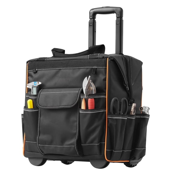 Heavy Duty Rolling Tool Bag with 25 Pockets,110 lbs Capacity,Telescoping Handle&Wheels for Mechanics and Construction Work