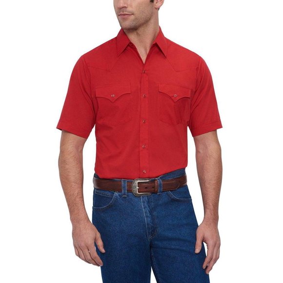Ely Cattleman Men's Short Sleeve Solid Western Shirt, Red, XX-Large