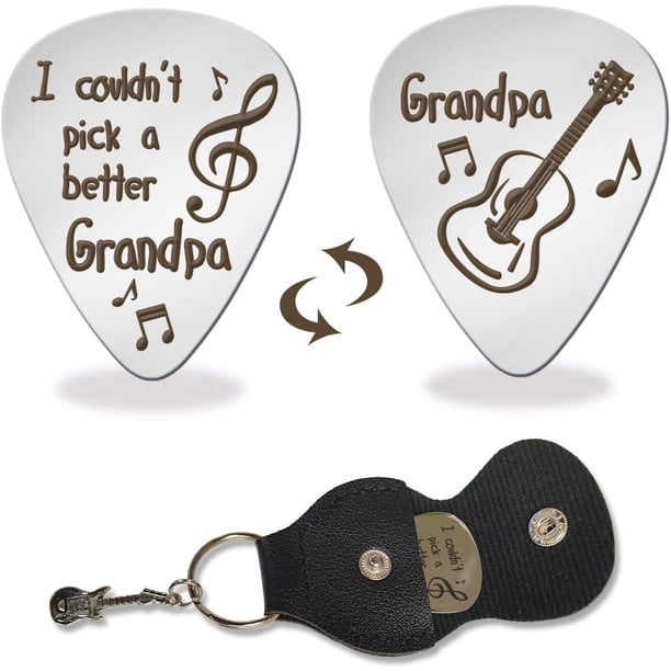 1 púa de guitarra de acero inoxidable. No pude elegir un mejor abuelo. Púas de guitarra con soporte para púa de bajo. Regalos musicales.