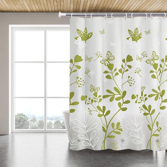 Shower Curtain Liner, Shower Liner, Plastic Waterproof Shower Curtains, with Grommet Holes and 3 Magnetic Weights(White Flower)