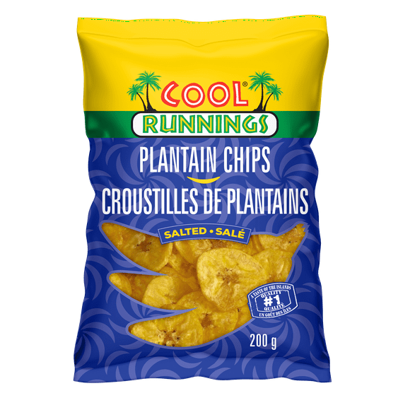 Croustilles de plantain au sel Plantains, huile de palme modifiée, sel, épices, 200g