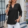 thumbnail image 5 of Olyvenn Women's Dressy Casual Tops 3/4 Sleeve V Neck Buttons Hollow Out Embroidered Blouses Fashion Loose Textured Shirts Black 20-22, 5 of 9