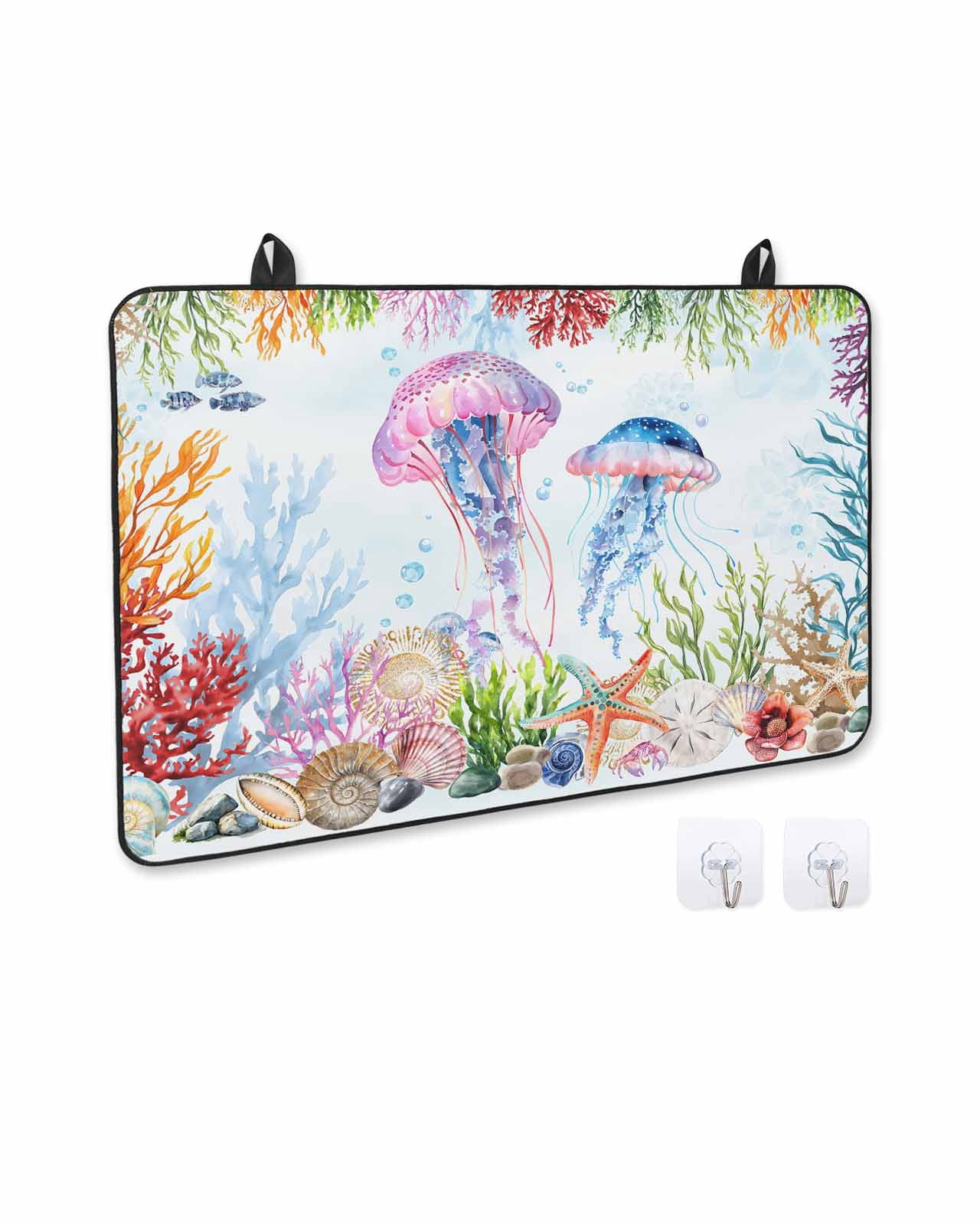 nqOlkjepod Large Induction Cooktop Protector Mat 24"x21", Jellyfish Coastal Stove Top Covers for Electric Stove, Blue Nautical Summer Beach Ocean Stove Burner Cover Mats, Glass Top Stove Cover