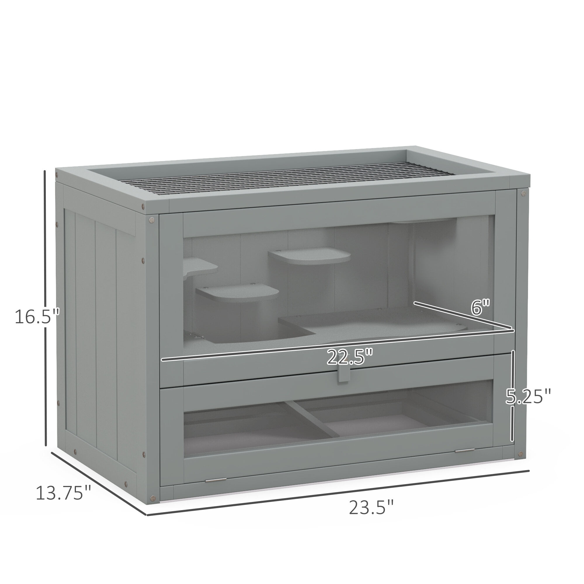 Orthopedic Dog Bed, PawHut 2-Level Hamster Cage Mice and Rat House, Small Animal Habitat for Guinea Pigs, Chinchillas with Openable Top, Front Door, Shelf and Ladder, Gray, Grey Dog Bed,Wood Cat Bed