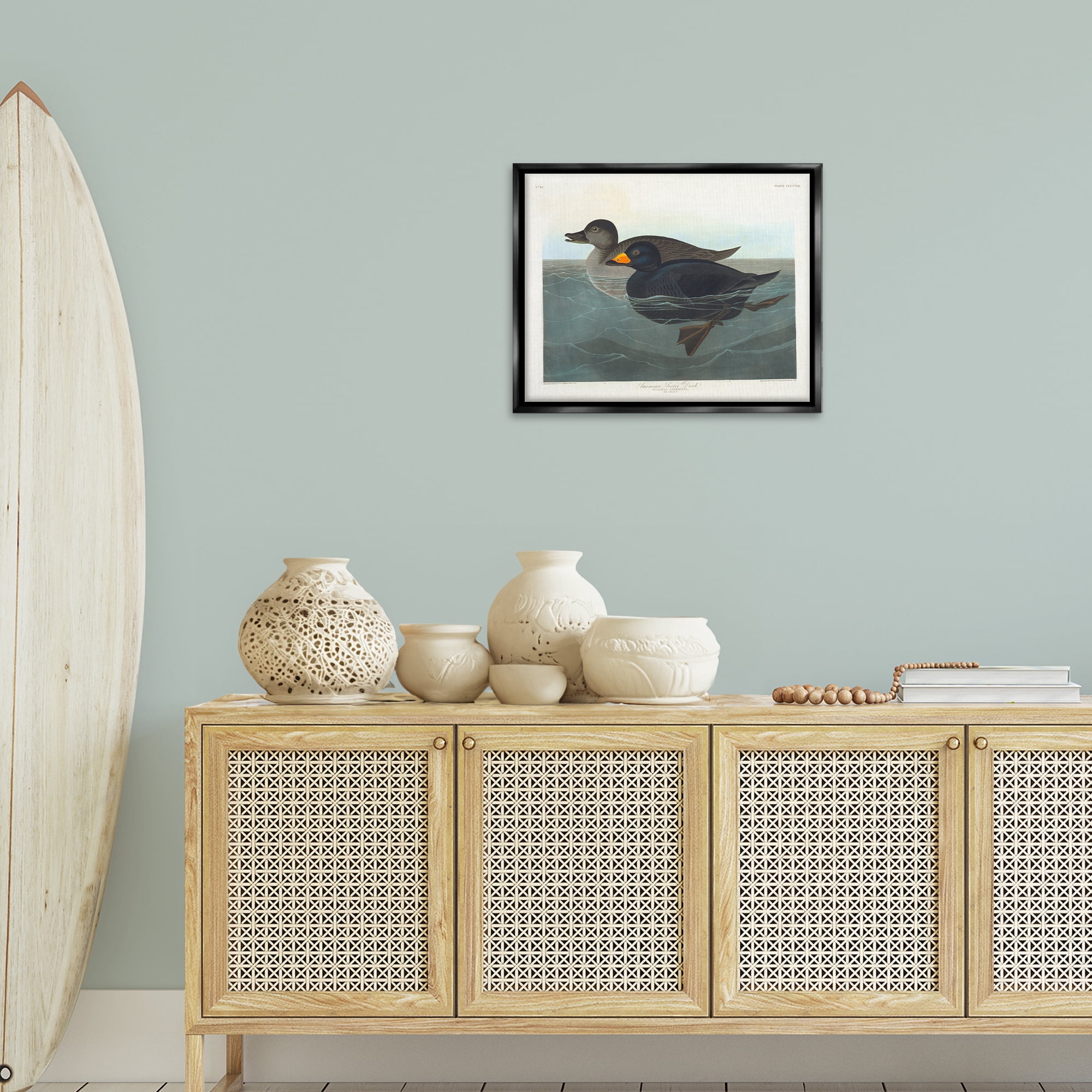 Stupell Industries Classic American Scoter Duck Animals Painting Black Floater Framed Canvas Art Print Wall Art, 21 x 17