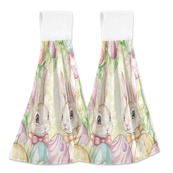 BZSMCE Hanging Hand Towels Fashion Easter Bunny Bliss Pattern 2-Pack - Velcro Style Bathroom Kitchen Towels