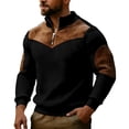 thumbnail image 2 of Mens Sweatshirts Quarter Zip Solid Color Casual Loose Fit Crew Neck Shirts Comfortable Soft Long Sleeve Pullover Tops Spring Fall Outfits Clothes Black L, 2 of 4