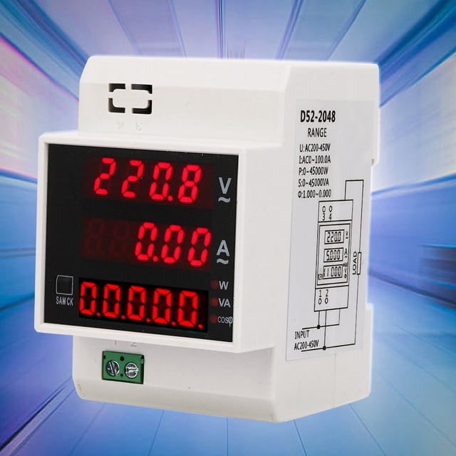 Medidor De Pantalla Digital Multifuncional, Medidor De Factor De Potencia Activo LED, Medición De Corriente De Voltaje CA Para Instalación En Riel DIN, Tamaño Compacto, Fácil