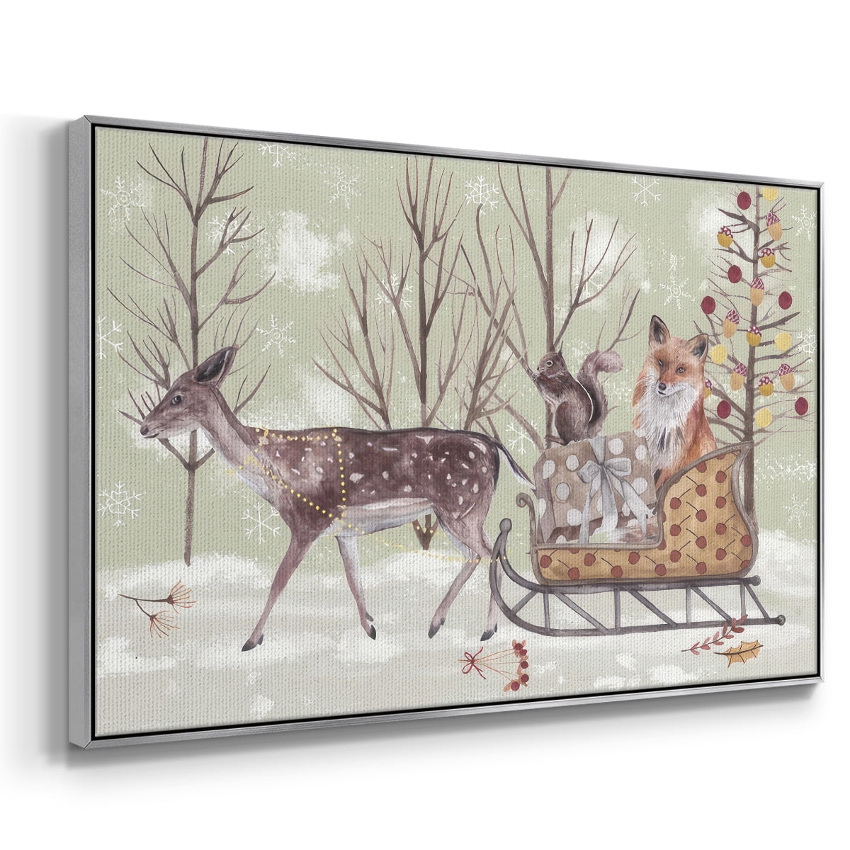 Christmas Time Collection A - Framed Gallery Wrapped Holiday Canvas - 25 x 37 - Silver Frame