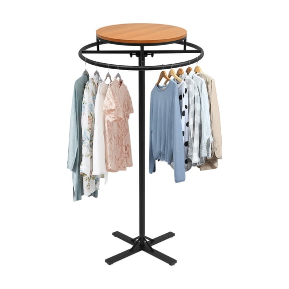 Rotatable Round Garment Rack | Floor Standing Clothing Rack | Portable Metal Black Clothes Shelf | With Stable Cross Base | 360° Rotatable | 110.23lbs Load-bearing Capacity