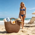 thumbnail image 5 of Handmade Straw Rattan Woven Semicircle Tote Bag, Summer Beach Handbag for Women, Portable Half-Moon Shape Shoulder Bag for Travel Vacation Daily Shopping, C, 5 of 7