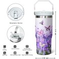 thumbnail image 2 of 30 Oz Flip Tumbler with Handle, Lid & Straw | Reusable Purple Butterfly Travel Mug | Insulated Coffee Cup & Water Bottle | Gift for Women, Teens, Bridesmaids, 2 of 6