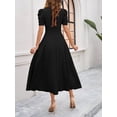 thumbnail image 3 of Krumba Summer V-Neck Women Dress: Puff Short Sleeve A-Line Midi - Casual for Beach Party Wedding Guest Black Size M, 3 of 5