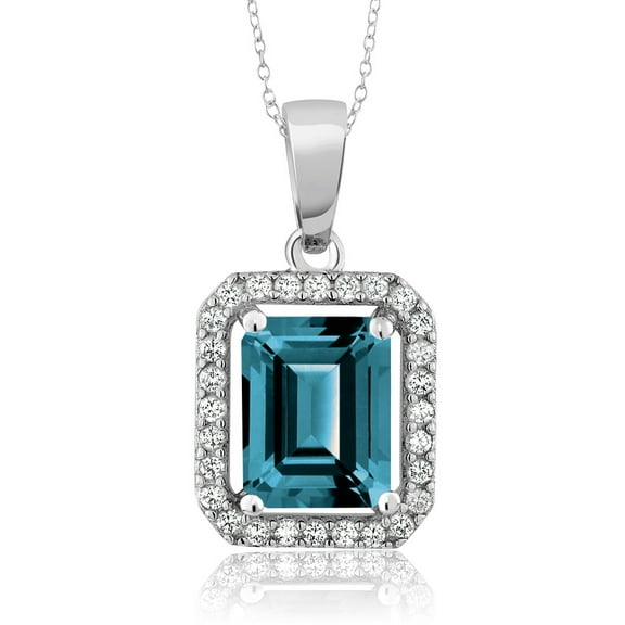 Gem Stone King 925 Sterling Silver London Blue Topaz Pendant Necklace for Women (2.66 Cttw Emerald Cut Gemstone Birthstone with 18 inch Silver Chain)