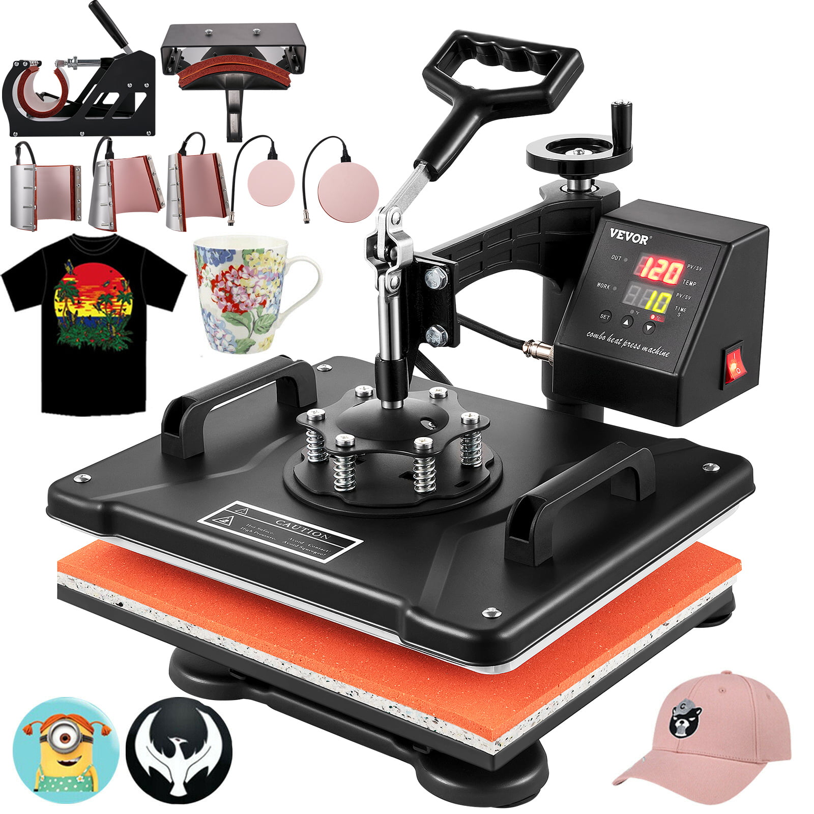 8 in 1 Heat Press Machine For T-Shirts 12"x15" Combo Kit Sublimation Swing away 