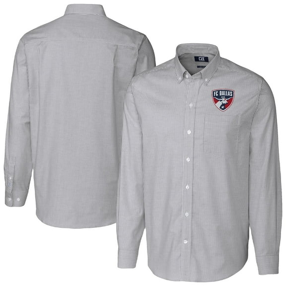 Men's Cutter & Buck Charcoal FC Dallas Stretch Oxford Stripe Long Sleeve Tri-Blend Button-Down Shirt