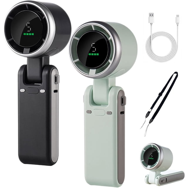 Regularlyk Portable Handheld Turbo Fan, N607 Handheld Turbo Fan, 5 Gear Portable Handhelds Fans, Foldable USB Rechargeable HandheldFan for Outdoor Activities, Travel, Working (Black+Green Set)