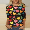 thumbnail image 2 of Htigea Womens 3/4 Sleeve T-Shirts Cute Heart Print Shirts Plus Size Crewneck Pullover Tops Casual Holiday Tunic Tees Valentines Day Gifts for Her Black,L, 2 of 5