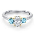 thumbnail image 3 of Gem Stone King 925 Silver and 10K Yellow Gold White Topaz and Swiss Blue Topaz Engagement Ring for Women | 1.40 Cttw | Oval 7X5MM | Gemstone November Birthstone | Size 9, 3 of 6
