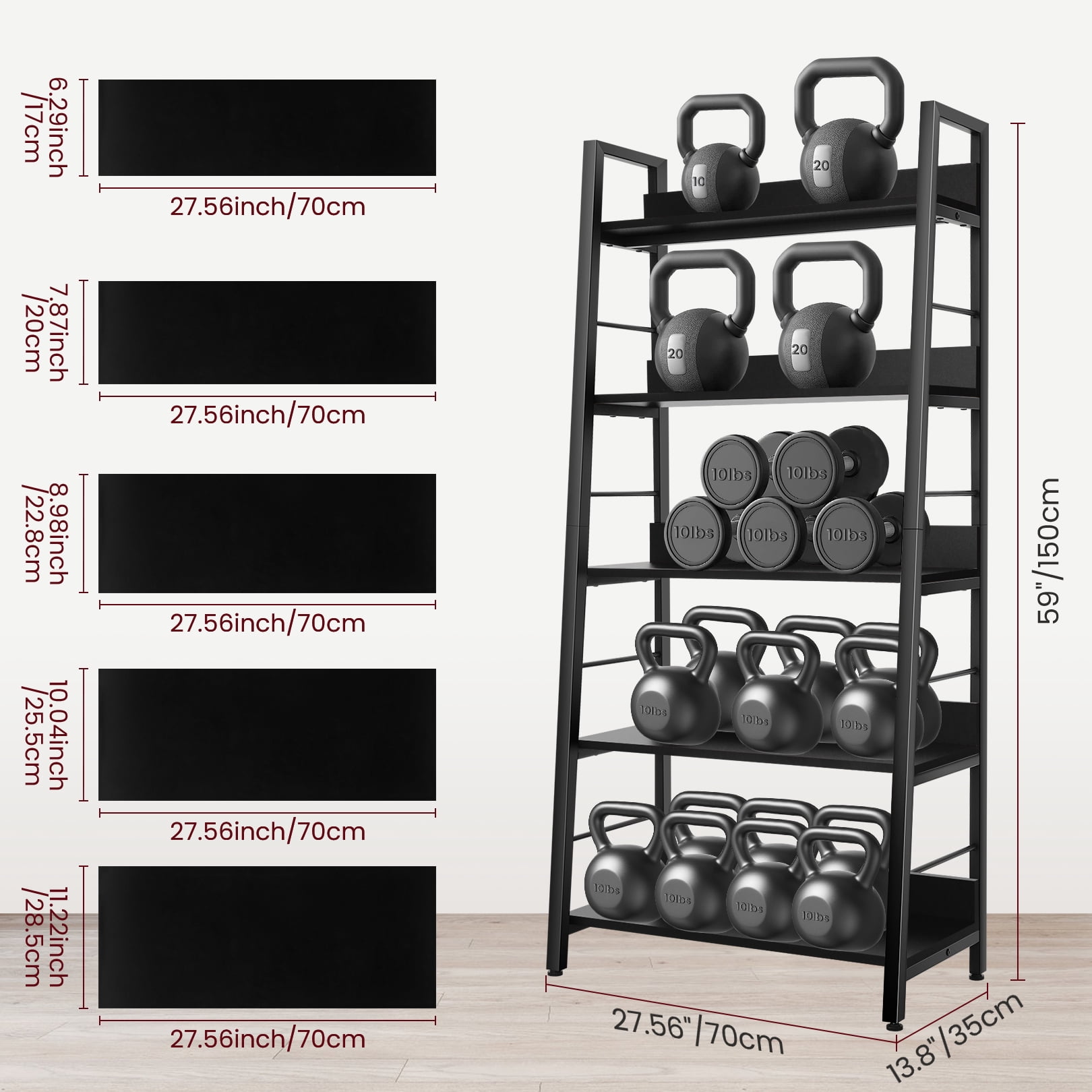 Legooin 5-Tier Modern Ladder Bookcase with Wood Shelves Metal Frame, for Office Home Kitchen Pantry Living Room, Black