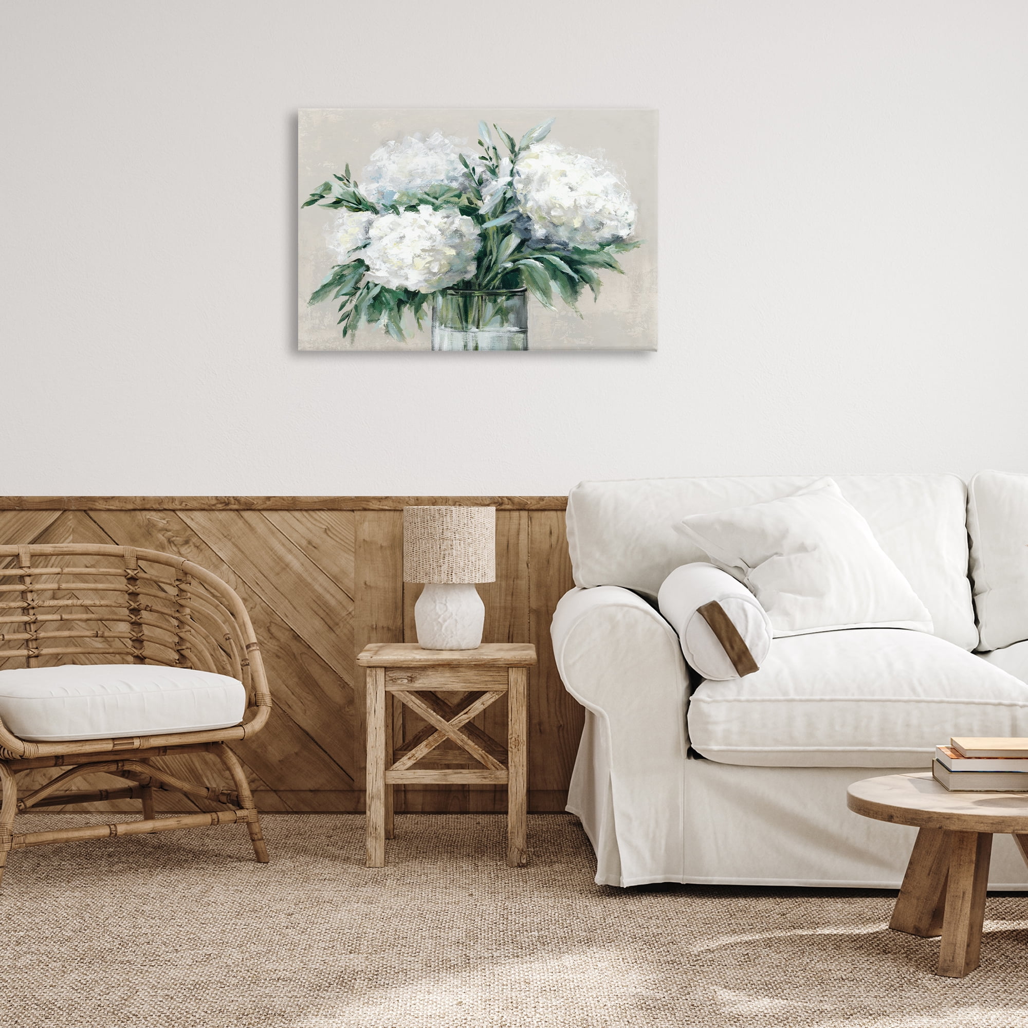 Stupell Industries Full Hydrangeas in White Plants & Flowers Painting Wrapped Canvas Art Print Wall Art, 30 x 20