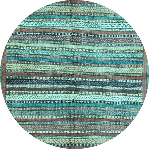 Ahgly Company Indoor Round Abstract Light Blue Modern Area Rugs, 7' Round