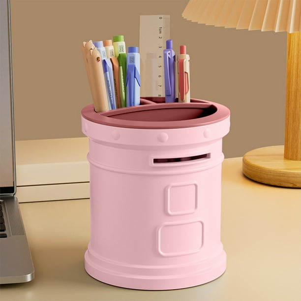 Organizador de Bolígrafos con Compartimento Estilo Buzón de Plástico, Cubo de Almacenamiento de Escritorio de Gran Capacidad con 3 Ranuras, Diseño Desmontable para Accesorios de Maquillaje de